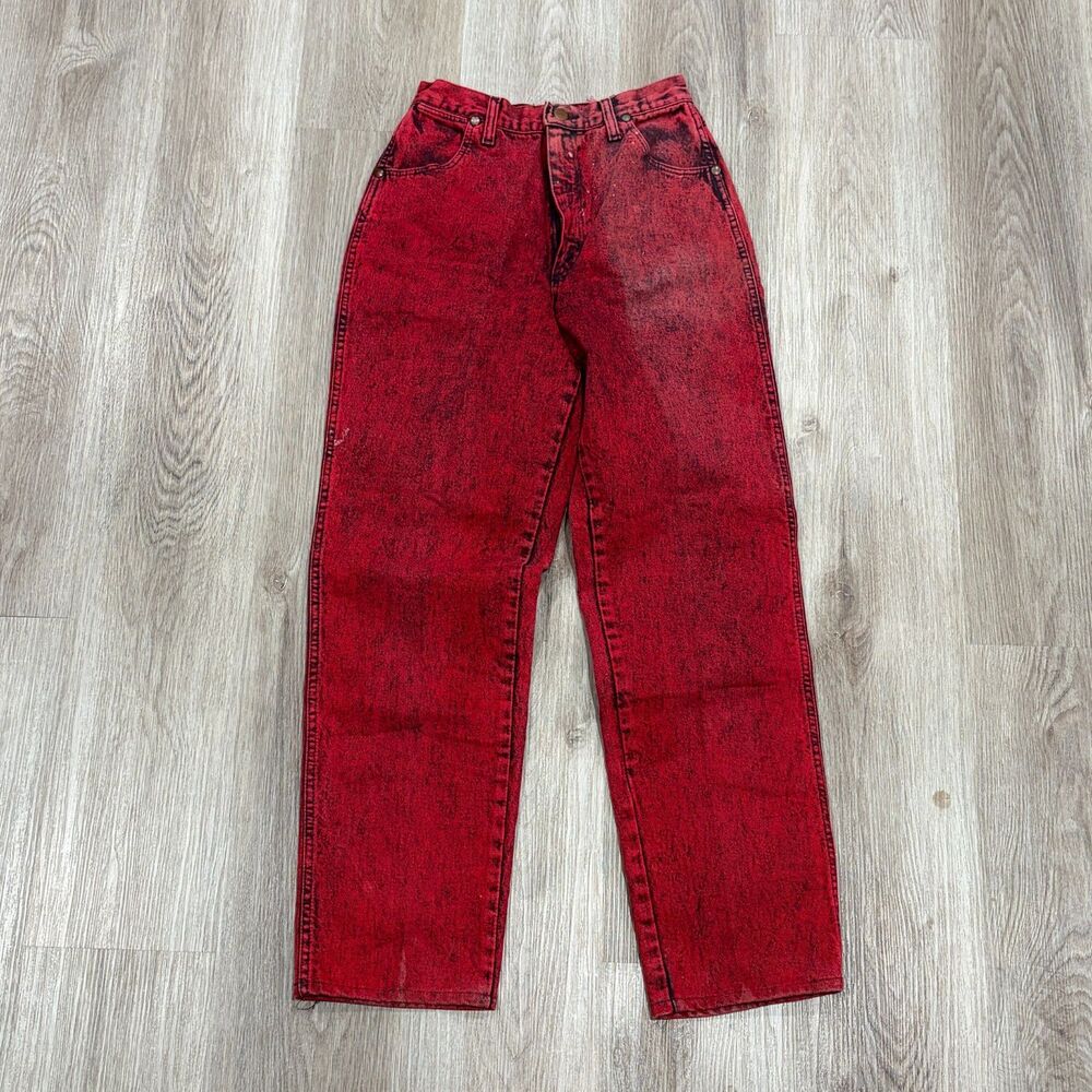 RARE Vtg 80s Wrangler Red Acid Wash High Rise Jean Rock Glam Western Punk 25x29